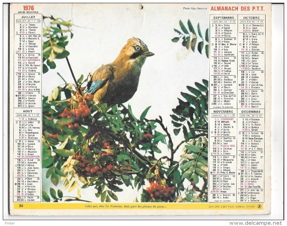 CALENDRIER - ALMANACH DES POSTES ET DES TELEGRAPHES - ANNEE 1976 - Département De SEINE ET MARNE - Grand Format : 1971-80