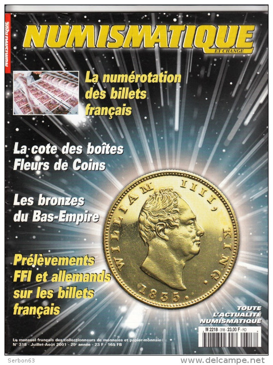 COLLECTION CATALOGUE EDITION NUMISMATIQUE ET CHANGE 2001 N° 318 NUMEROTATION DES BILLETS FRANCAIS, COTE DES BOITES, FFI - French