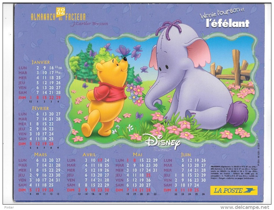 CALENDRIER - ALMANACH DES POSTES ET DES TELEGRAPHES - ANNEE 2006 - DISNEY - WINNIE - DEPARTEMENT DE SEINE ET MARNE - Grand Format : 2001-...