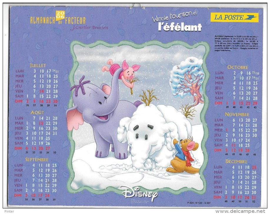 CALENDRIER - ALMANACH DES POSTES ET DES TELEGRAPHES - ANNEE 2006 - DISNEY - WINNIE - DEPARTEMENT DE SEINE ET MARNE - Grand Format : 2001-...