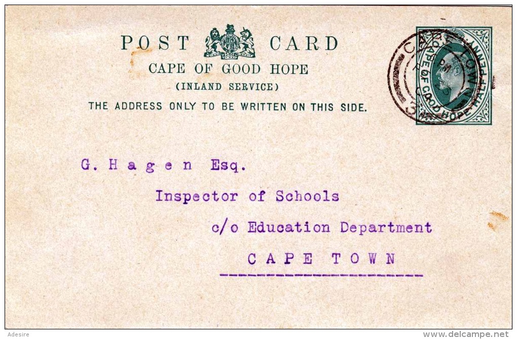 CAPE OF GOOD HOPE 1904 - Half Penny Ganzsache Auf Pk Nach Cape Town - Kap Der Guten Hoffnung (1853-1904)