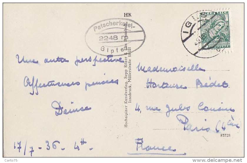 Autriche - Tribulaune V. Stubaier Vom Patscherkofel / Postal Mark Igls 1936 - Igls