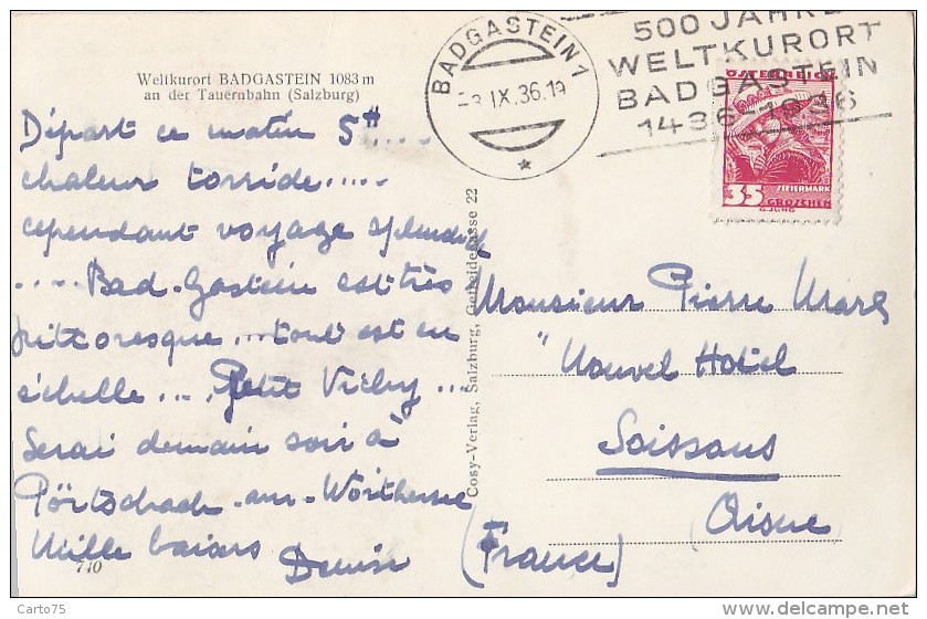 Autriche - Badgastein / Postal Mark 1936 - Bad Gastein