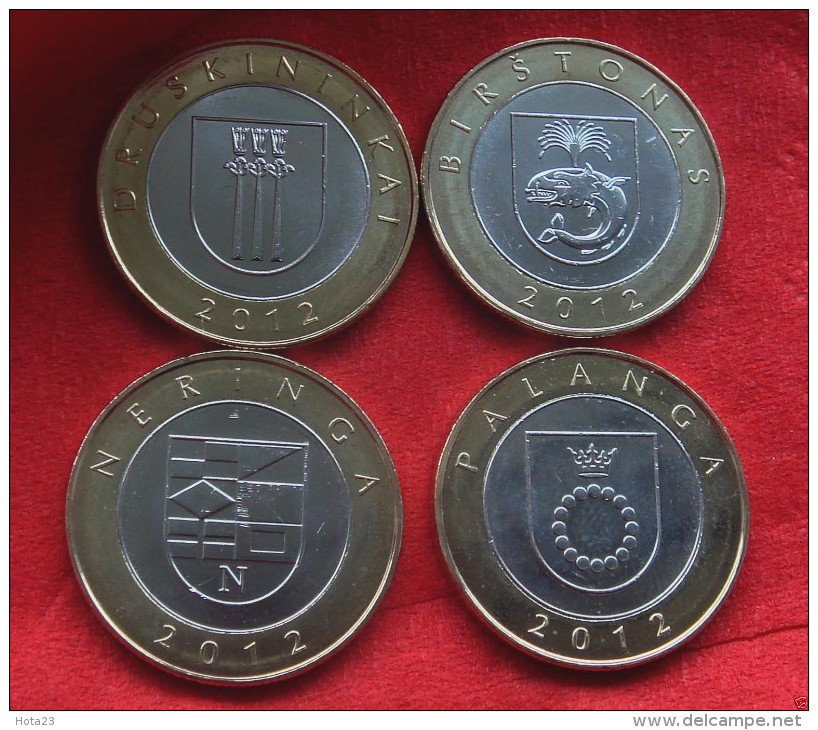 Lithuania 2012- 2 Litai Lithuanian Resorts Set Of 4 Coins BiMetal UNC From Mint Roll - Lituanie