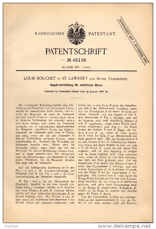 Original Patentschrift - Louis Bouchet Dans Saint Laurent Sur Sèvre , 1888 , Règlement Pour Les Horloges électriques !!! - Documents Historiques