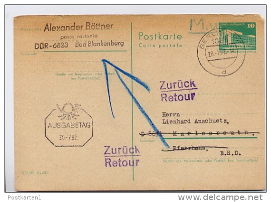 DDR P84 Postkarte FDC Nach Marlesreuth/Naila Oberfranken ZURÜCK 20.7.1982 - Postkarten - Gebraucht