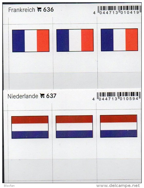 In Farbe 2x3 Flaggen-Sticker Niederlande+RF 7€ Kennzeichnung Alben Karten Sammlung LINDNER 636+637 Flag Nederland France - Materiaal