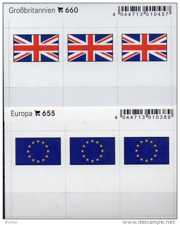 In Farbe 2x3 Flaggen-Sticker Großbritannien+EU 7€ Kennzeichnung Alben Karten Sammlung LINDNER 655+660 Great Britain/CEPT - Materiaal