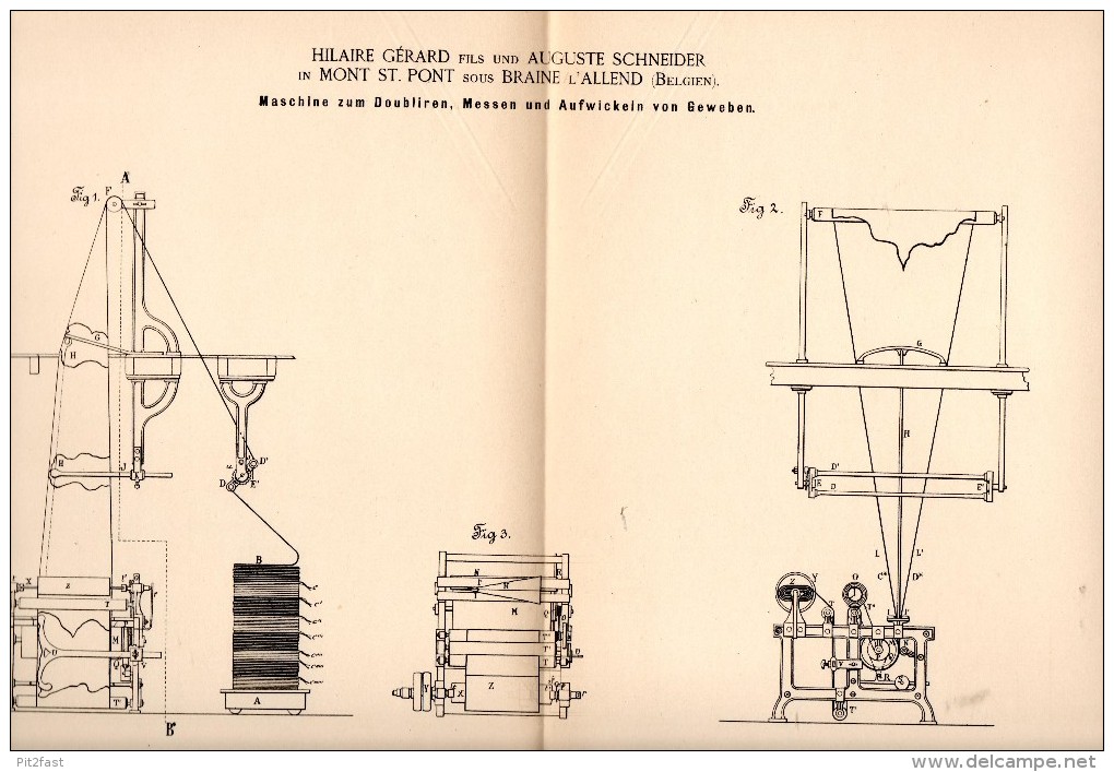 Original Patentschrift - H. Gérard Und A. Schneider In Mont St. Pont Sous Braine L’Alleud , 1885 , Maschine Für Gewebe ! - Macchine