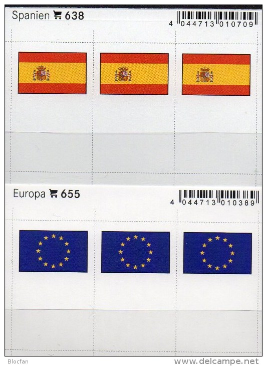 In Farbe 2x3 Flaggen-Sticker Spanien+Europa 7€ Kennzeichnung Von Alben Karten Sammlung LINDNER 655+638 Flags CEPT Espana - Materiaal