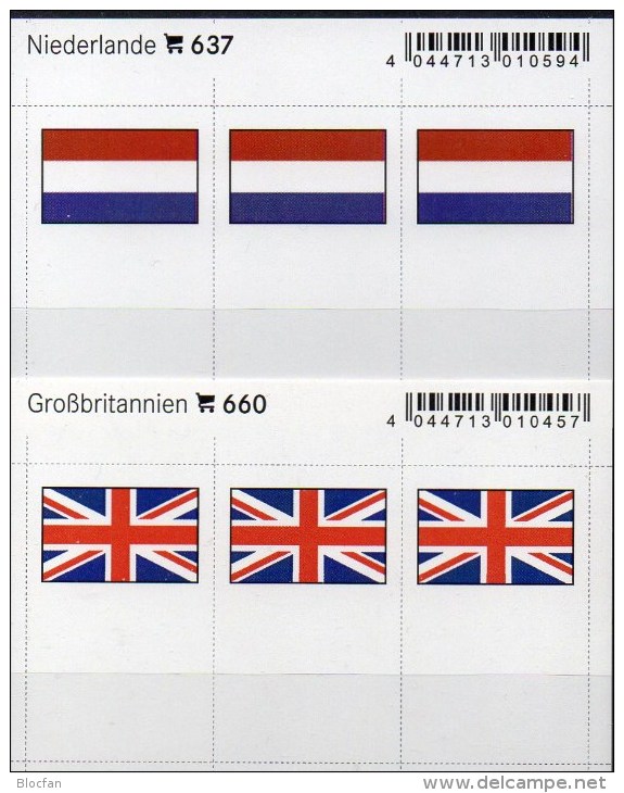 In Farbe 2x3 Flaggen-Sticker Niederlande+GB 7€ Kennzeichnung Von Alben Karten Sammlung LINDNER 660+637 Flag Nederland UK - Materiaal