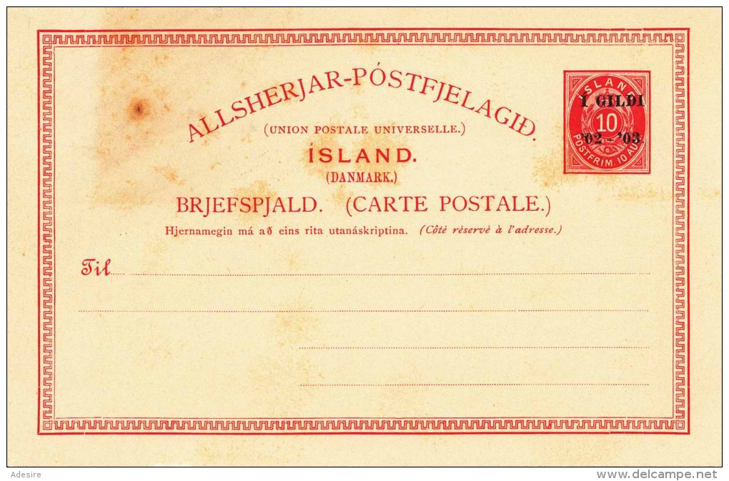 ISLAND1895? - 10 Au Ganzsache ** Mit Wertüberdruck Ungebraucht - Vorphilatelie