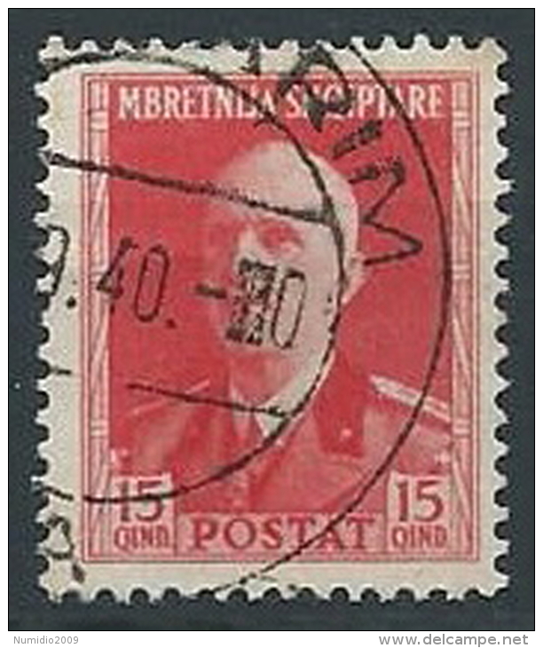 1939-40 ALBANIA USATO EFFIGIE 15 Q - ED231-9 - Albanie