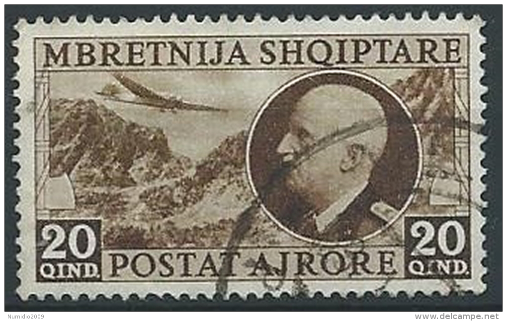 1939 ALBANIA USATO POSTA AEREA EFFIGIE 20 Q - ED232 - Albanie