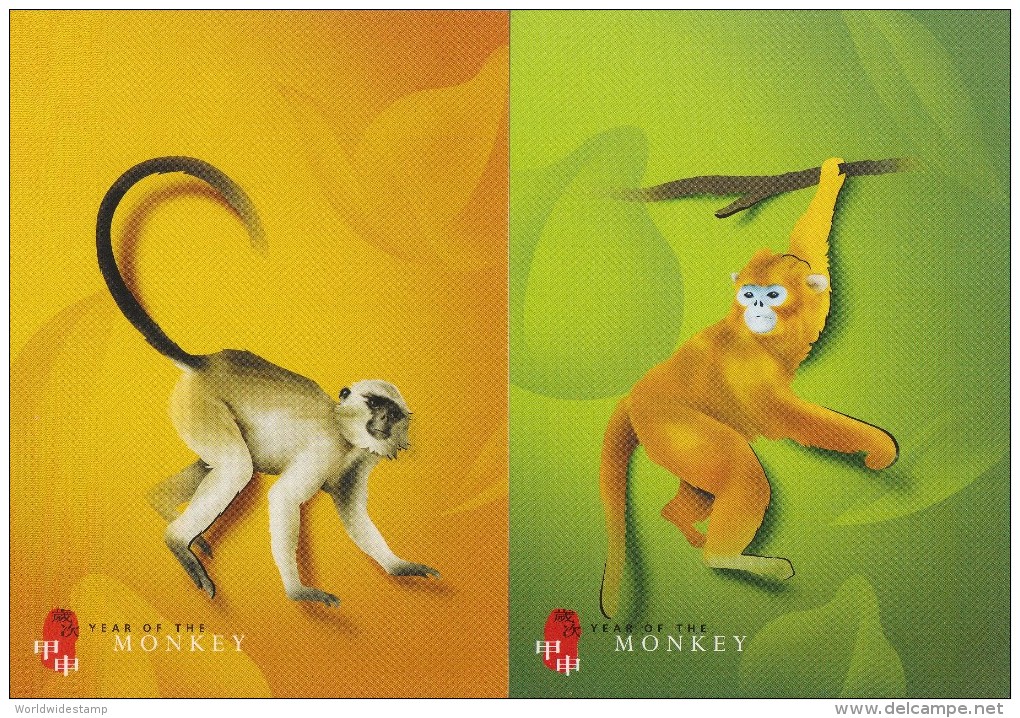 Hong Kong Postage Prepaid Picture Card: 2004 Year Of The Monkey GPO No. 1 Postmark HK132773 - Ganzsachen