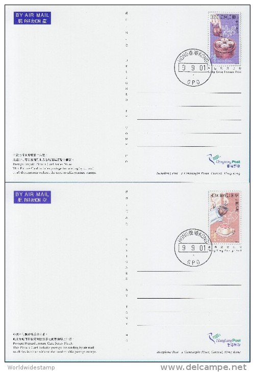 Hong Kong Postage Prepaid Picture Card: 2001 Hong Kong Tea Culture GPO No. 1 Postmark HK132774 - Postwaardestukken