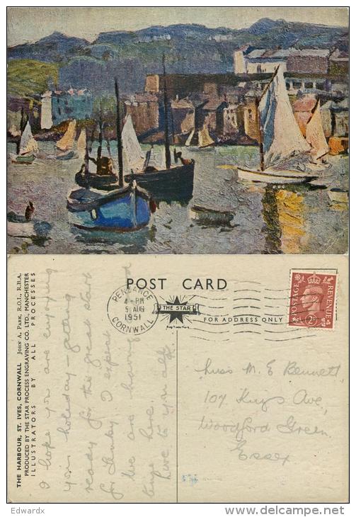 Slipway, St Ives, Cornwall, England Postcard Posted 1951 Stamp John A Park Star Textured Art Card - St.Ives