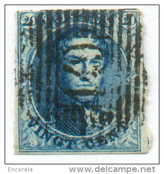 N°4 - Médaillon 20 Centimes Bleu, Touché En Haut Sinon, Oblitération P.149 SOLRE-sur-SAMBRE Posthume.  Rare  - 9951 - 1849-1850 Medaillen (3/5)