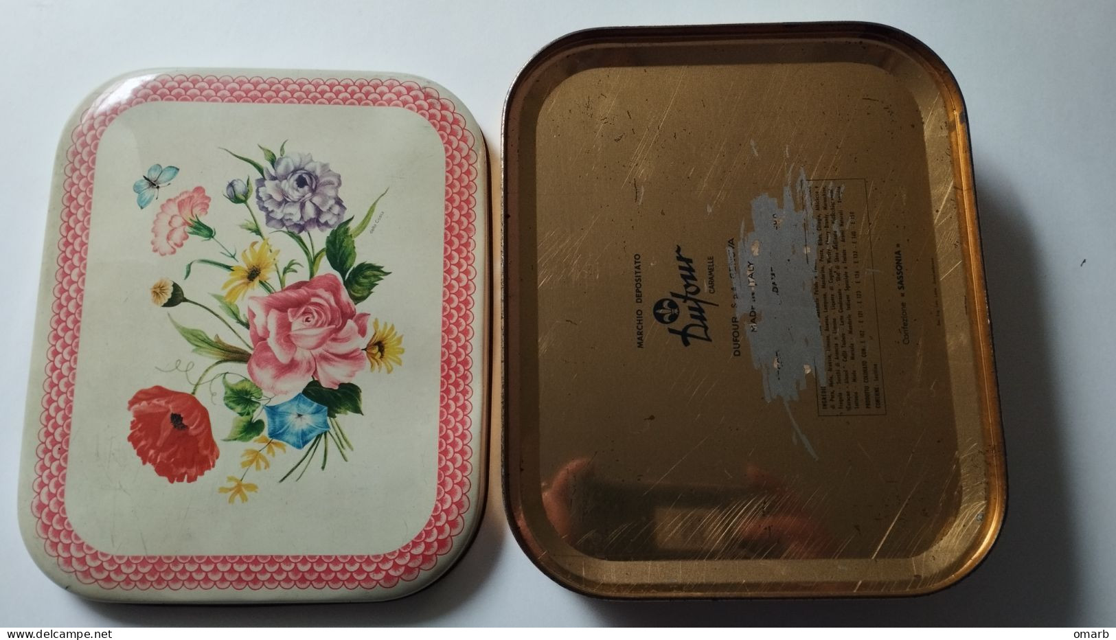 Alt535 Scatola In Latta Per Caramelle, Vintage | Sweets Old Metal Box | Dufour Genova, Confezione Sassonia - Scatole