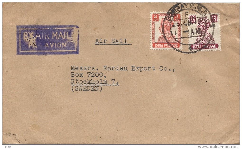 India  -  Cover Sent To Sweden .  S-1255 - Airmail