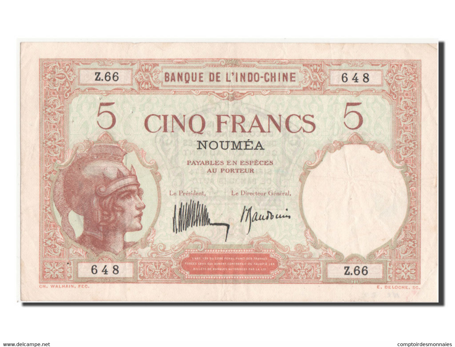 Billet, Nouvelle-Calédonie, 5 Francs, TTB+ - Nouméa (New Caledonia 1873-1985)