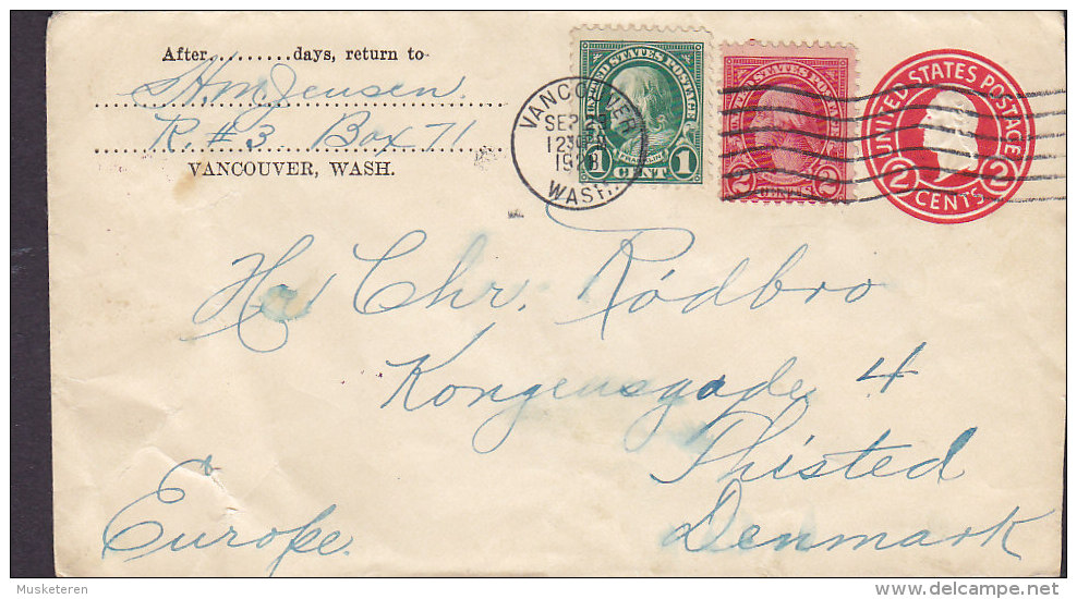 United States Uprated Postal Stationery Ganzsache Entier VANCOUVER Wash. 1928 To THISTED Denmark - 1921-40