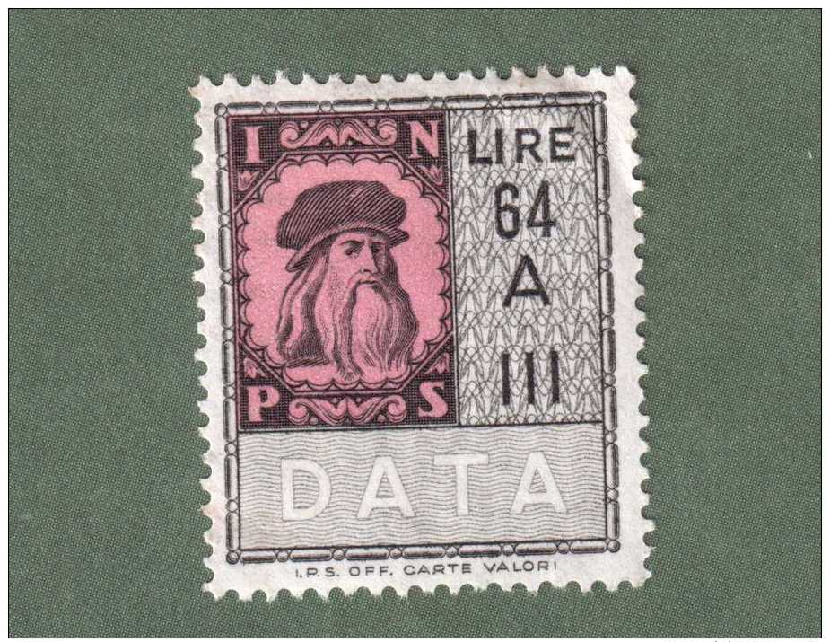 MARCA DA BOLLO INPS LIRE 64 SERIE A III LEONARDO DA VINCI 1963 ROSA - Erinofilia