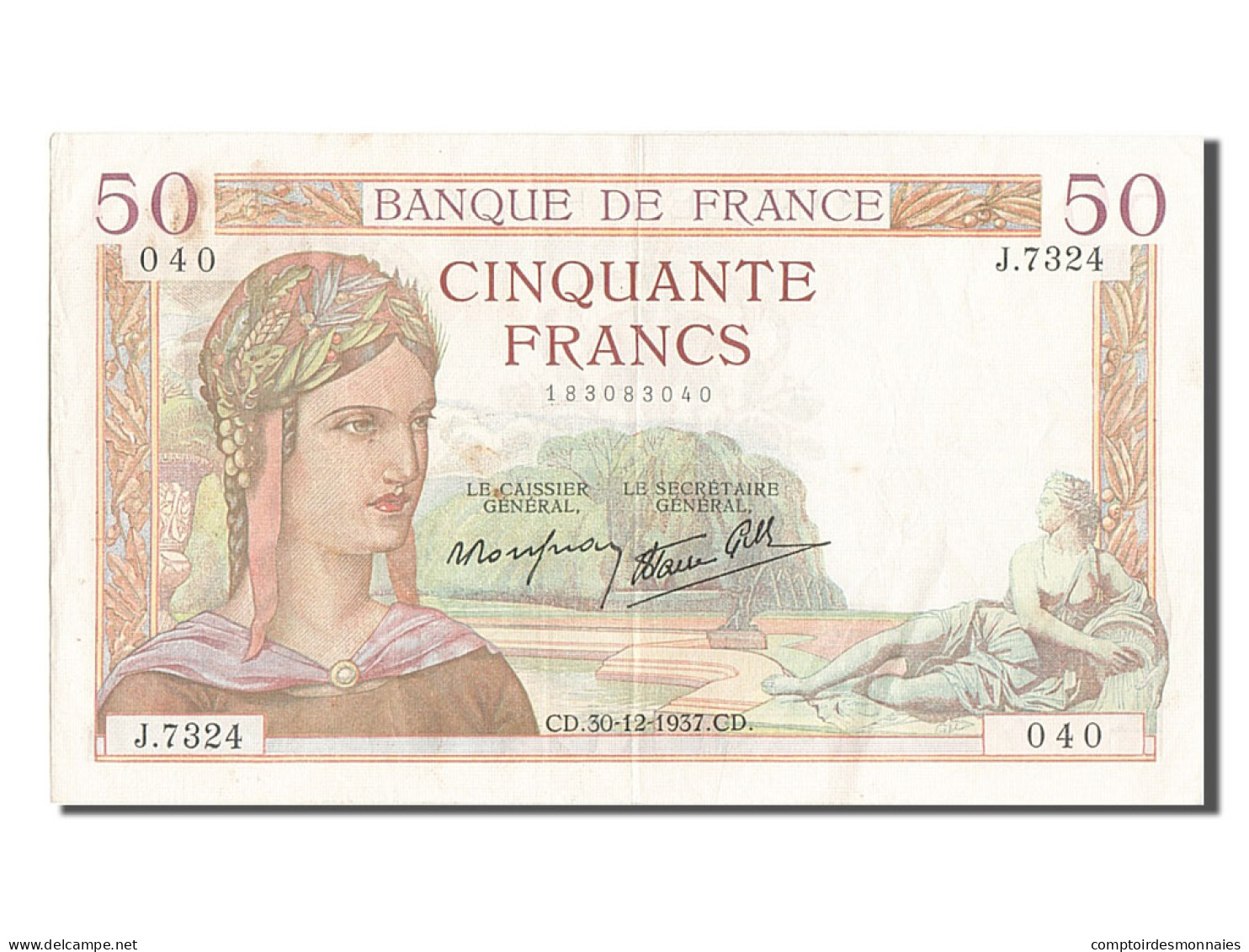 Billet, France, 50 Francs, 50 F 1934-1940 ''Cérès'', 1937, 1937-12-30, TTB+ - 50 F 1934-1940 ''Cérès''