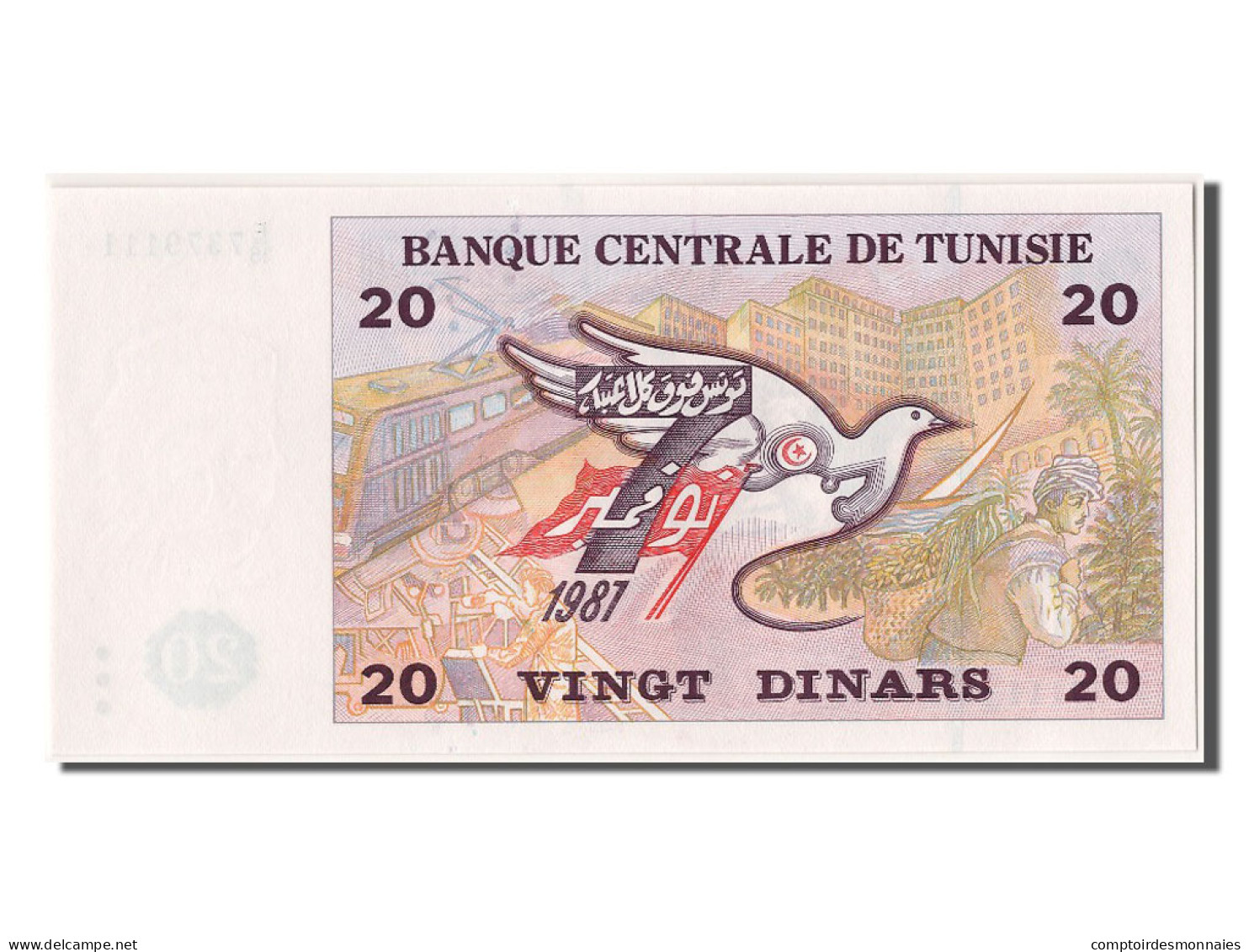 Billet, Tunisie, 20 Dinars, 1992, 1992-11-07, NEUF - Tunisia