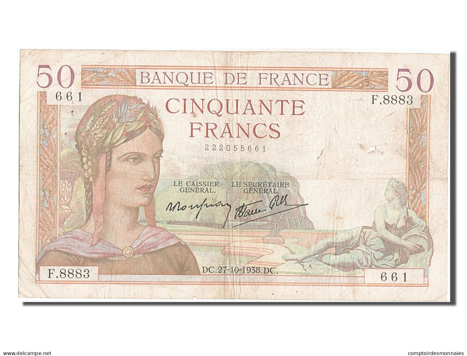 Billet, France, 50 Francs, 50 F 1934-1940 ''Cérès'', 1938, 1938-10-27, TB+ - 50 F 1934-1940 ''Cérès''