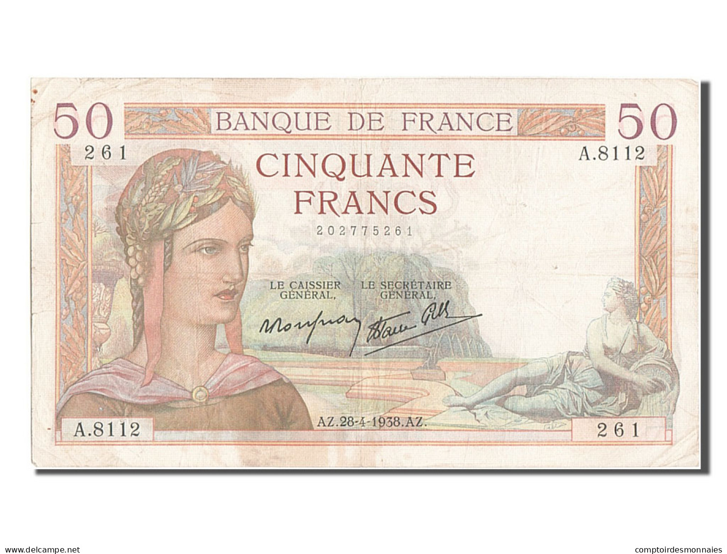 Billet, France, 50 Francs, 50 F 1934-1940 ''Cérès'', 1938, 1938-04-28, TB+ - 50 F 1934-1940 ''Cérès''