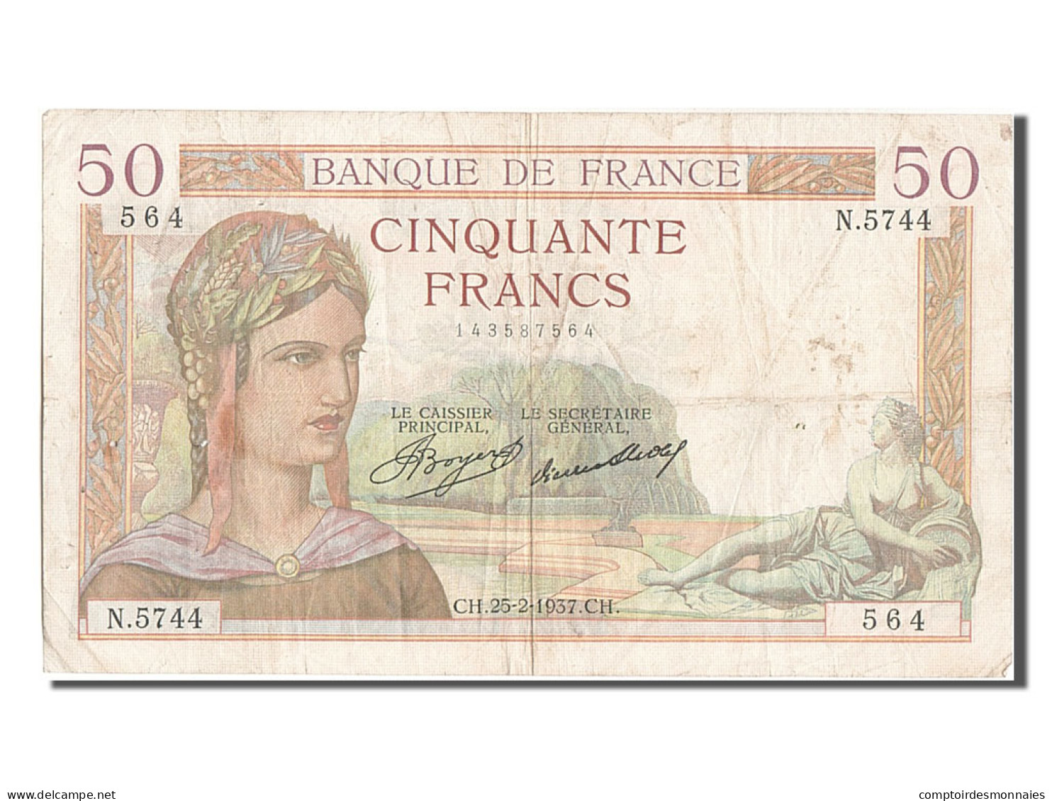 Billet, France, 50 Francs, 50 F 1934-1940 ''Cérès'', 1937, 1937-02-25, TB+ - 50 F 1934-1940 ''Cérès''