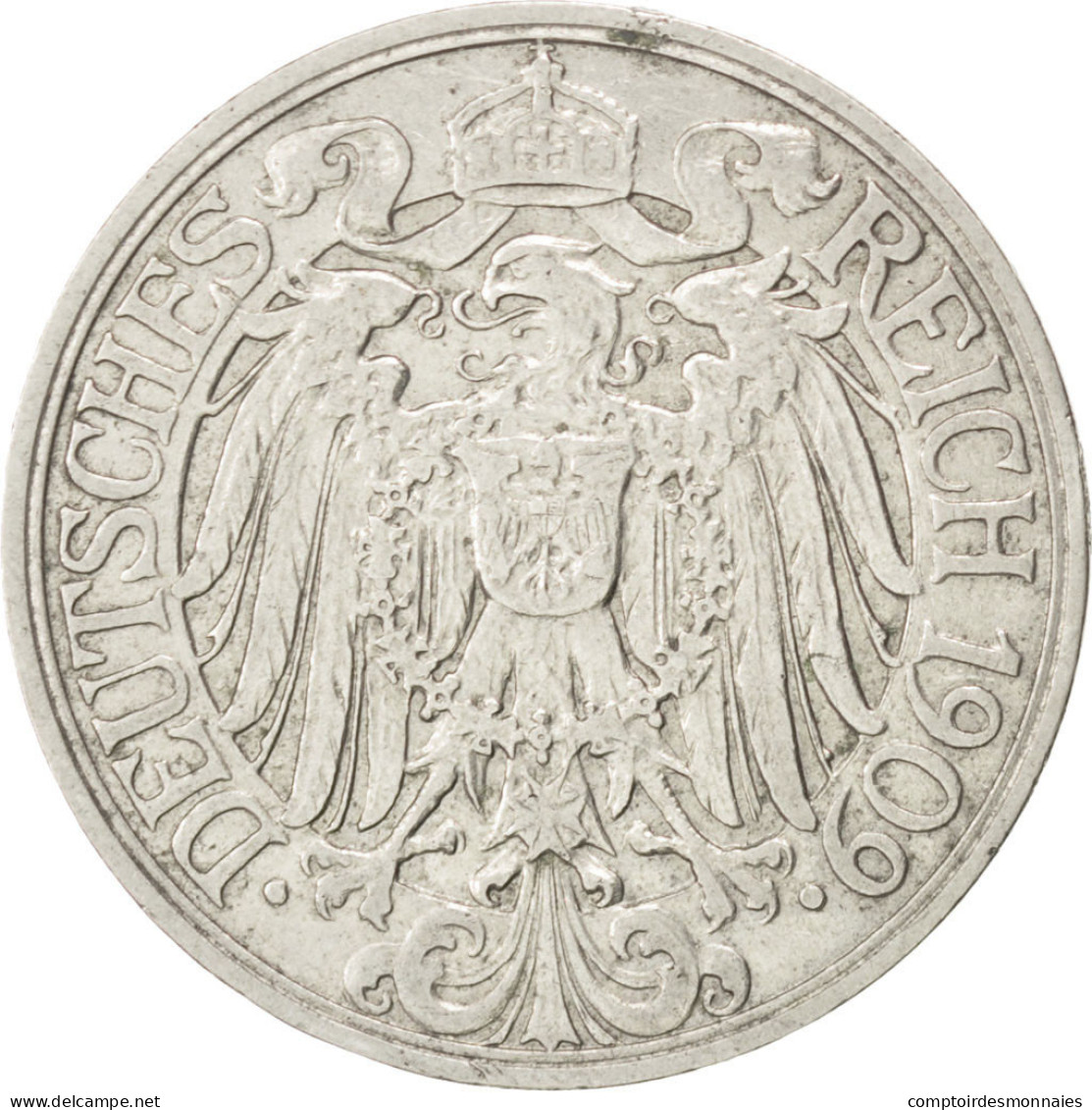 Monnaie, GERMANY - EMPIRE, Wilhelm II, 25 Pfennig, 1909, Berlin, TTB, Nickel - 25 Pfennig