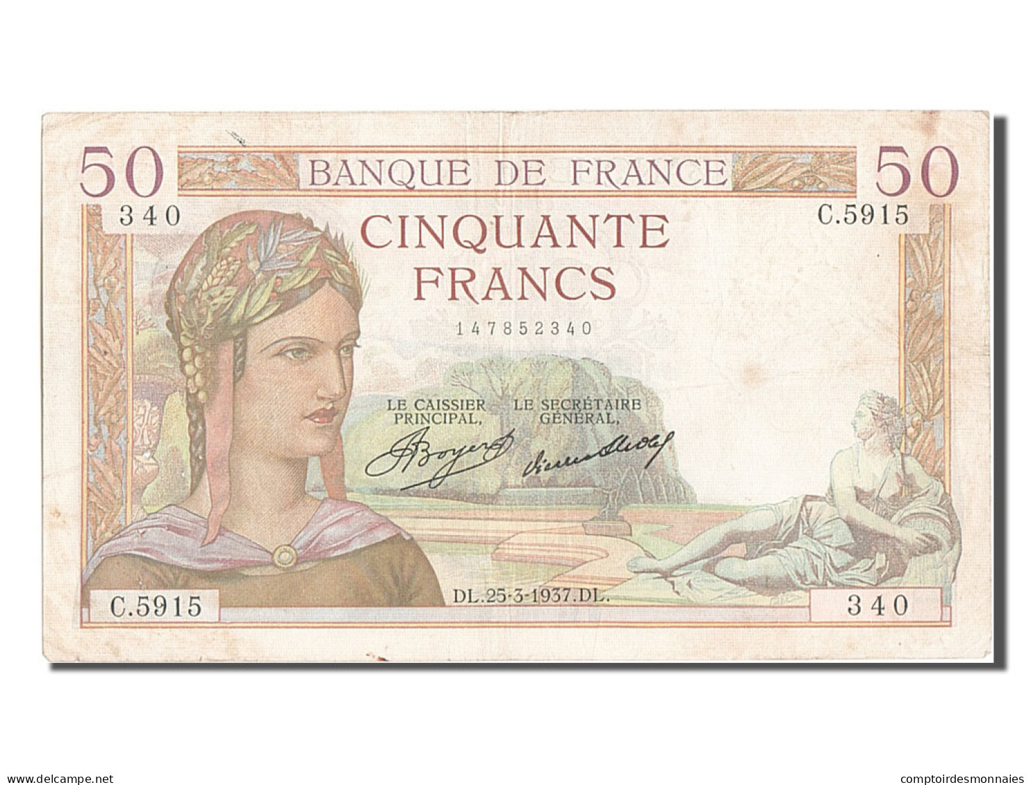 Billet, France, 50 Francs, 50 F 1934-1940 ''Cérès'', 1937, 1937-03-25, TTB - 50 F 1934-1940 ''Cérès''