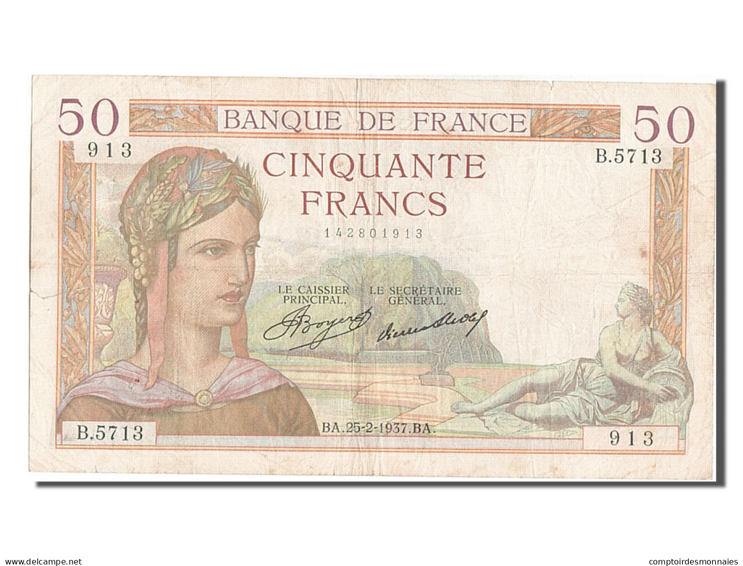 Billet, France, 50 Francs, 50 F 1934-1940 ''Cérès'', 1937, 1937-02-25, TB+ - 50 F 1934-1940 ''Cérès''