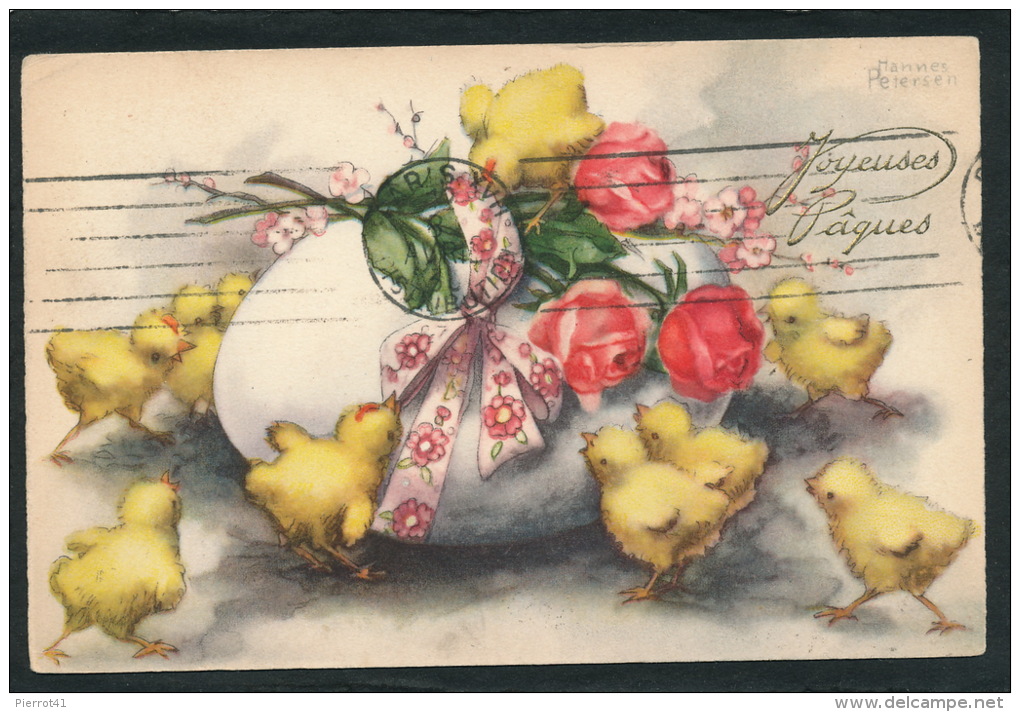 Jolie Carte Fantaisie Poussins Avec Oeuf De "Joyeuses Pâques"  Signée HANNES PETERSEN - Petersen, Hannes