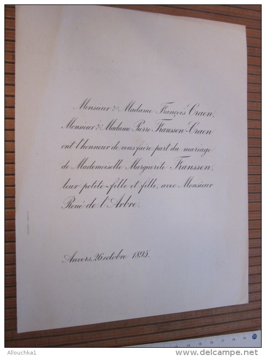 Anvers 26 Octobre 1895 FAIRE PART De Mariage De Personnalité Lire Titres Et Fonctions Honorifique - Wedding