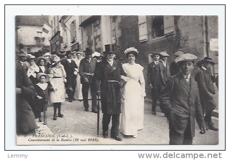 37 - FRANCUEIL -  COURONNEMENT DE LA ROSIERE  - LE DÉFILÉ DANS LA RUE, AU BRAS DU MAIRE - SUPERBE PLAN - 1913 - Autres & Non Classés