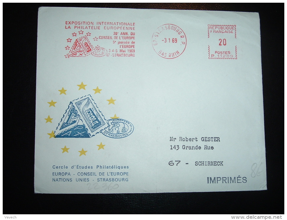 LETTRE EMA P 11209 à 20 Du 3 1 69 STRASBOURG RP (67 BAS-RHIN) + EXPOSITION INTERNATIONALE LA PHILATELIE EUROPEENNE - EU-Organe