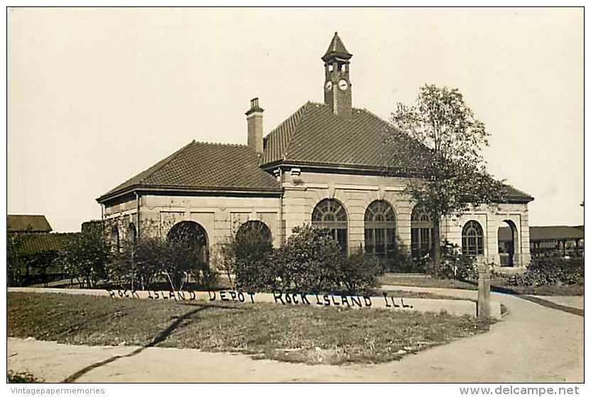 220035-Illinois, Rock Island, Chicago Rock Island & Pacific Railroad Train Station Depot - Gares - Sans Trains