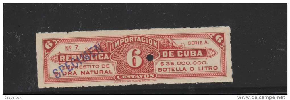 O) CARIBE, SPECIMEN, REVENUE PROOF,EMPRESTITO SIDRA NATURAL,6 CENTAVOS, AMERICAN BANK NOTE, XF - Imperforates, Proofs & Errors