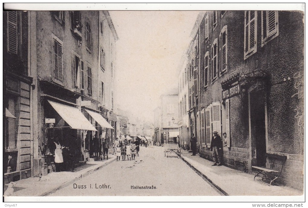 DIEUZE-DUSS (Moselle) Hallenstrasse - Rue Des Halles - Hôtel Perrein   -VOIR 2 SCANS - - Dieuze