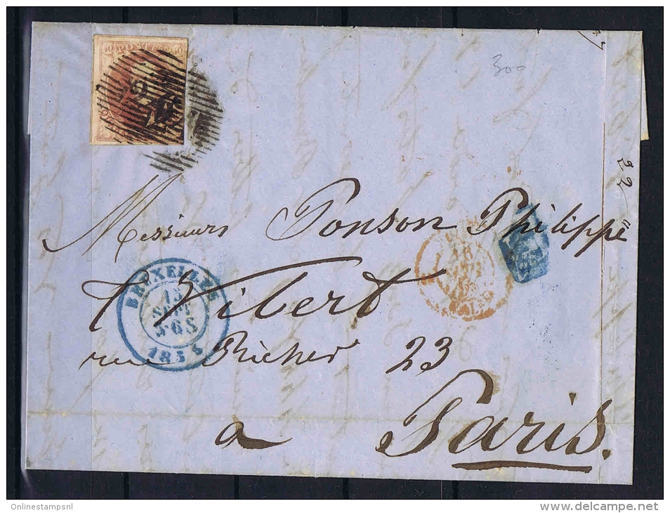 Belgium, Complete Letter 1855 Brussels -&gt; Paris, Stamp Has Nice Margins - 1851-1857 Médaillons (6/8)