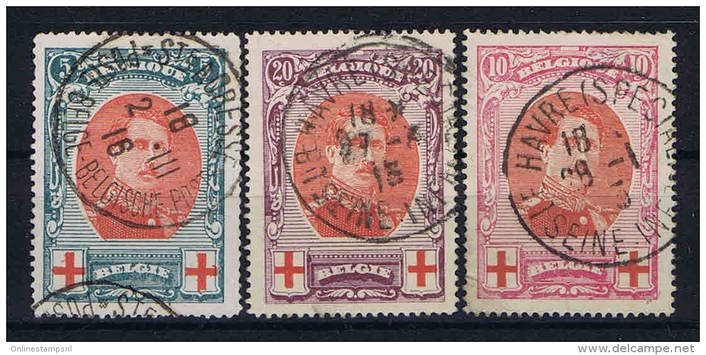 Belgium, OPB 132-134 Used - 1914-1915 Croce Rossa