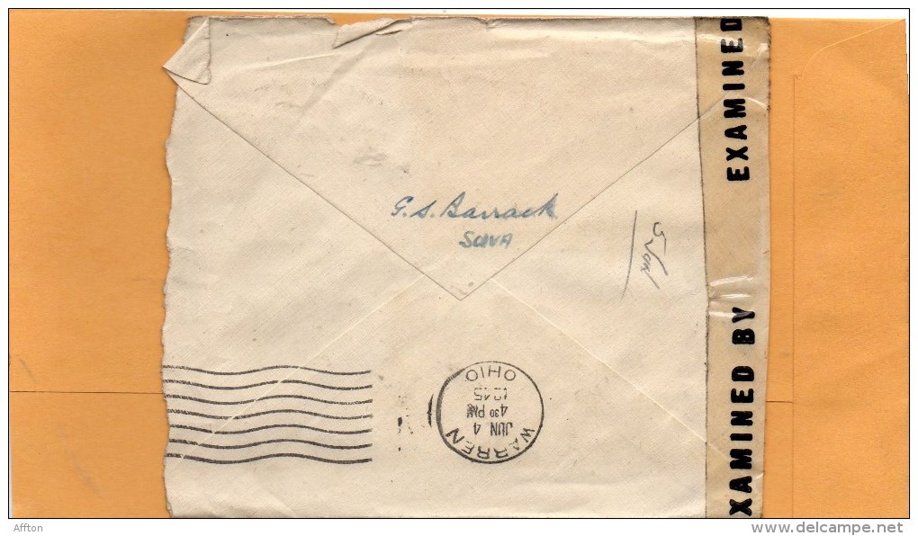 Fiji 1945 Censored Cover Mailed To USA - Fidschi-Inseln (...-1970)