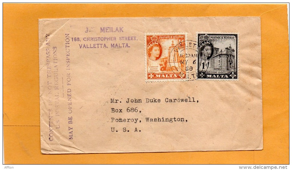 Malta 1958 Cover Mailed To USA 8 Stamps - Malta (...-1964)