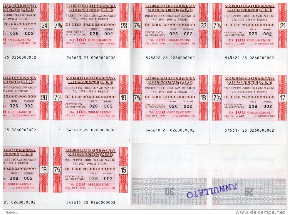 METROPOLITANA MILANESE-PRESTITO OBLIGAZIONARIO-LIRE CENTOMILA-3-12-1973 - Verkehr & Transport