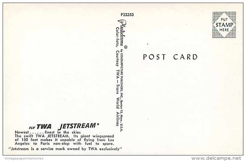 220041-Trans World Airlines, TWA, Jetstream, Colourpicture No P22353 - 1946-....: Ere Moderne