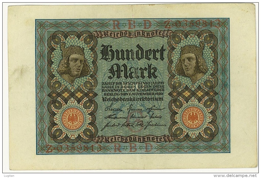 CARTAMONETA - PAPER MONEY - GERMANIA - 100 MARCHI HUNDERT MARK 1920 - QUALITY SPL - NON STIRATA - SENZA PIEGHE - 100 Mark