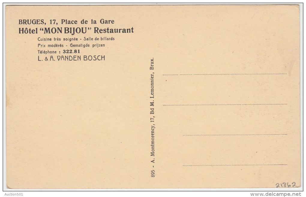 21862g HOTEL - RESTAURANT MON BIJOU - PLACE De La GARE - Bruges - Brugge